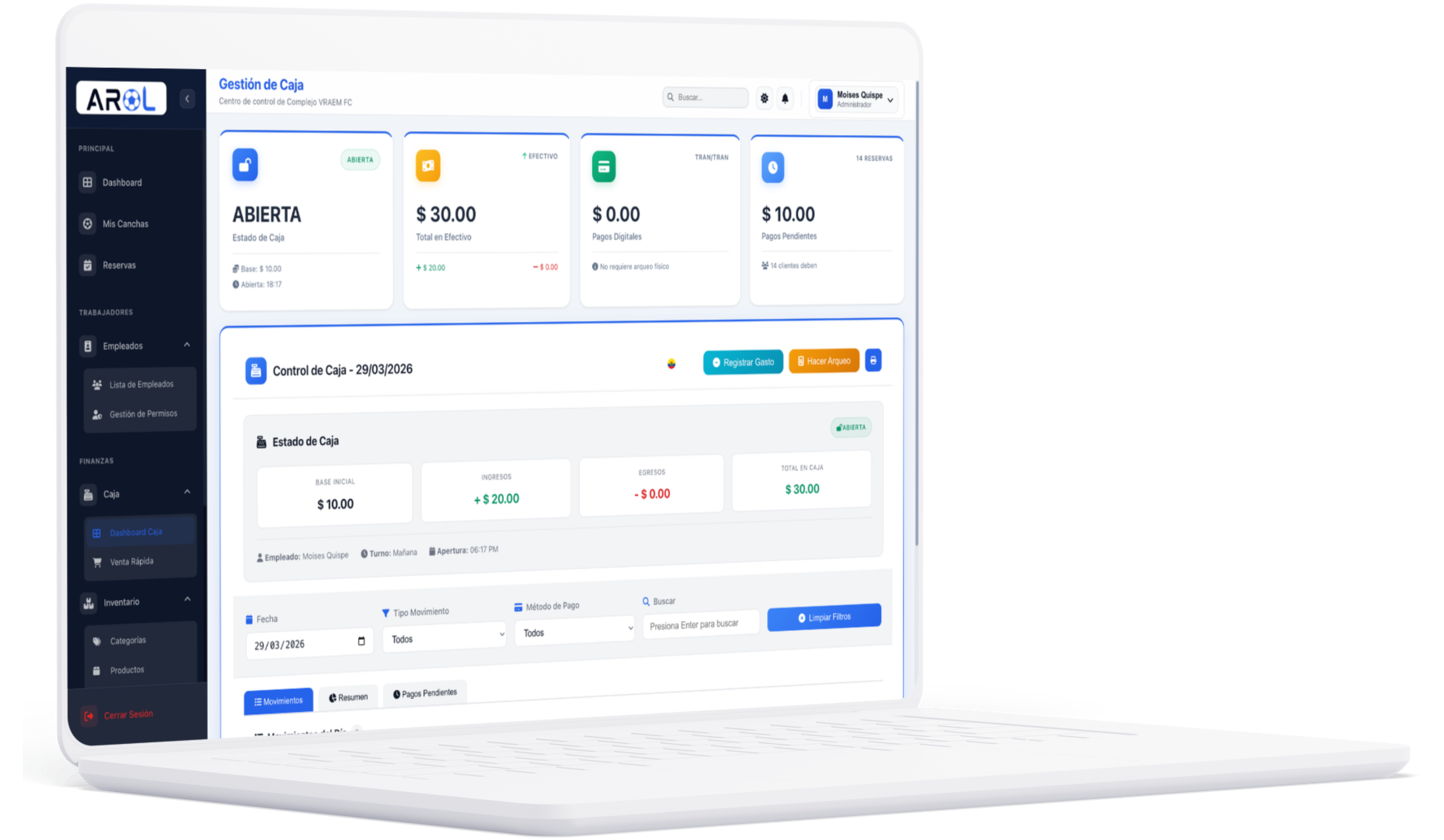 Gestión de Caja — AROL Reservas